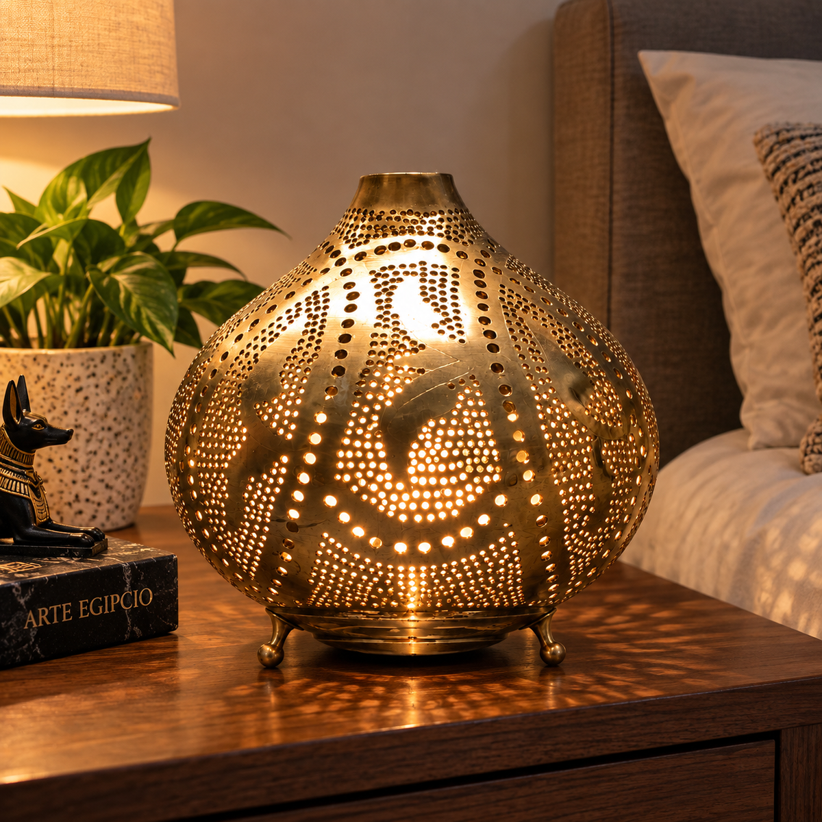 Lámpara Decorativa Oriental en Metal Dorado – El Encanto de la Luz y la Artesanía