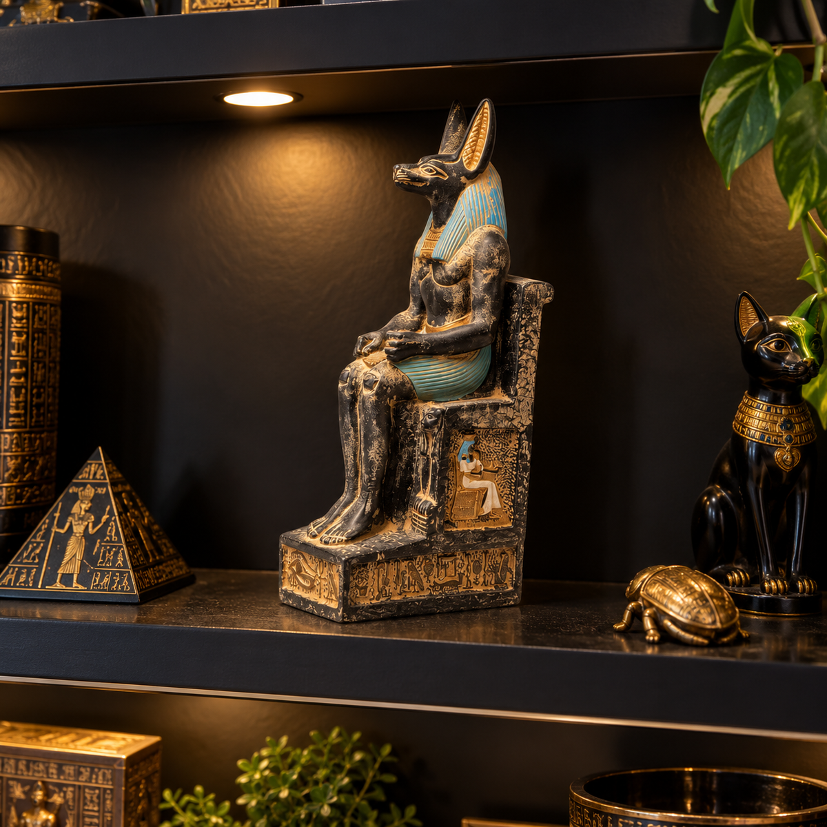 Estatua del Dios Anubis en Trono – Guardia y Misterio del Inframundo