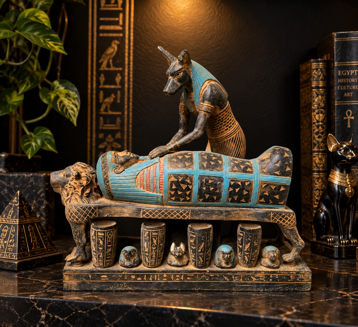Escultura Ceremonial de Anubis y Momificación – El Ritual de Transición Sagradav