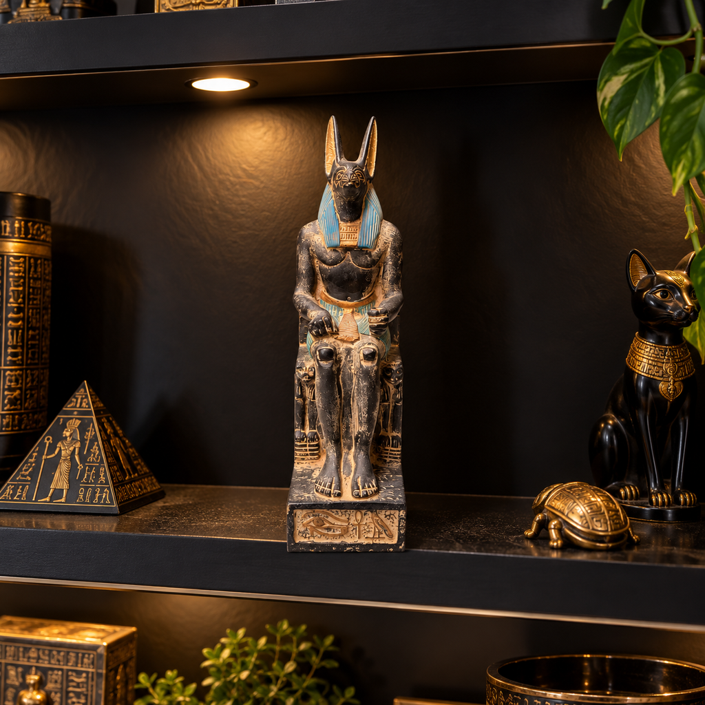 Estatua del Dios Anubis en Trono – Guardia y Misterio del Inframundo
