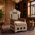 Sillón de Honor Real en Madera y Taraceada de Nácar – Estilo Faraónico Oriental
