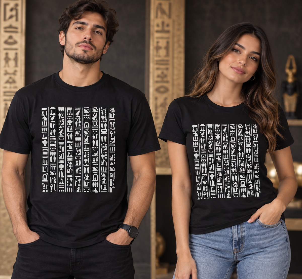 Camiseta Unisex de Algodón – Alfabeto y Columnas Jeroglíficas