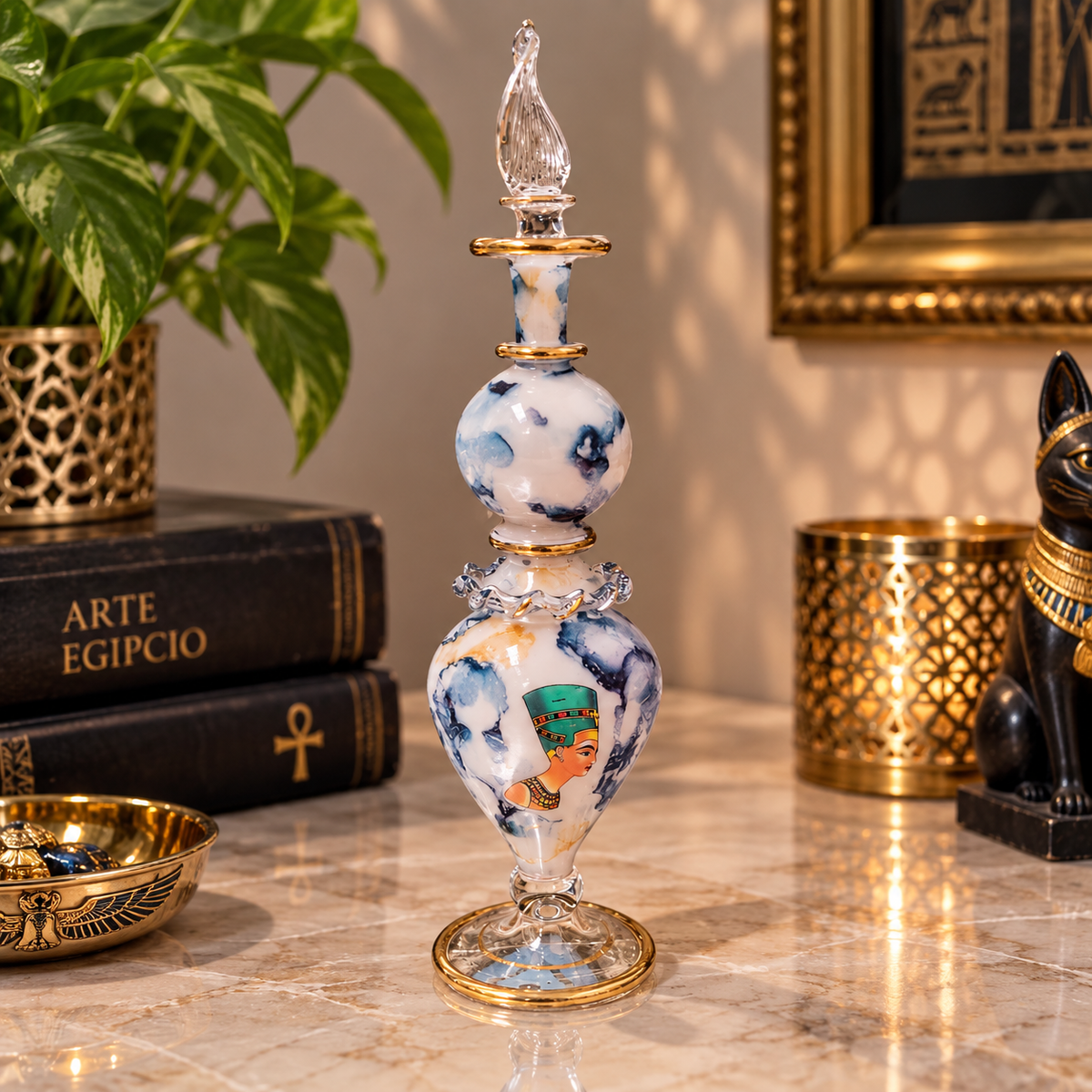 Frasco Perfumero Estampado Egipcio – Elegancia y Misterio del Antiguo Egipto