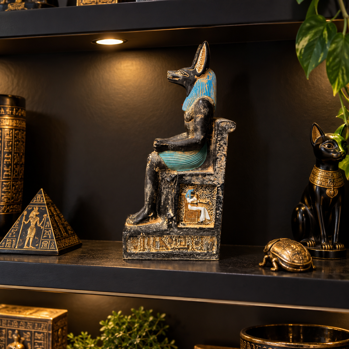 Estatua del Dios Anubis en Trono – Guardia y Misterio del Inframundo
