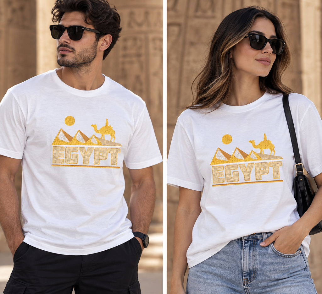Camiseta Unisex de Algodón – Colección Egipto (Pirámides de Guiza)