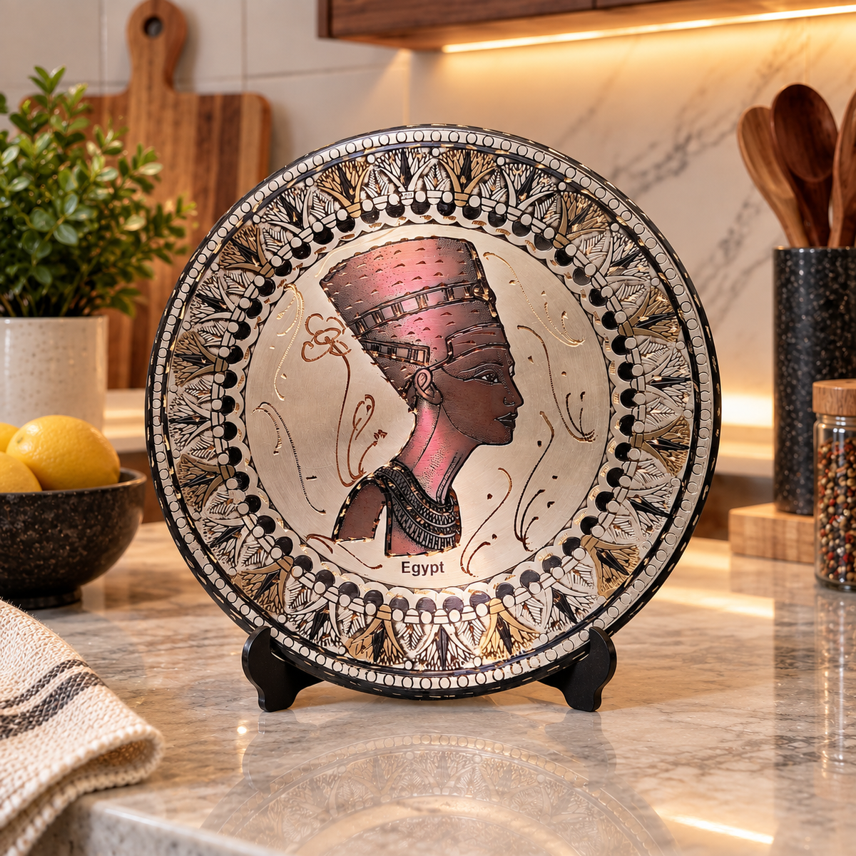 Plato Decorativo Artesanal en Bronce – Colección Efigies Egipcias