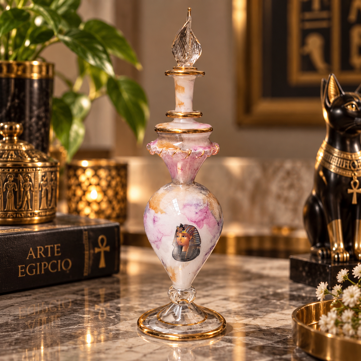 Frasco Perfumero Estampado Egipcio – Elegancia y Misterio del Antiguo Egipto
