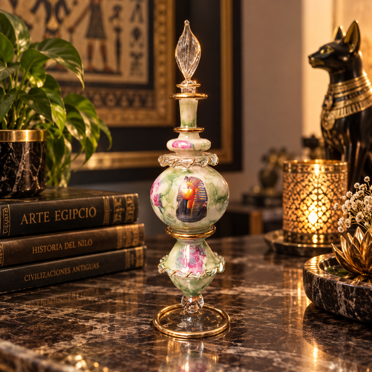 Frasco Perfumero Estampado Egipcio – Elegancia y Misterio del Antiguo Egipto
